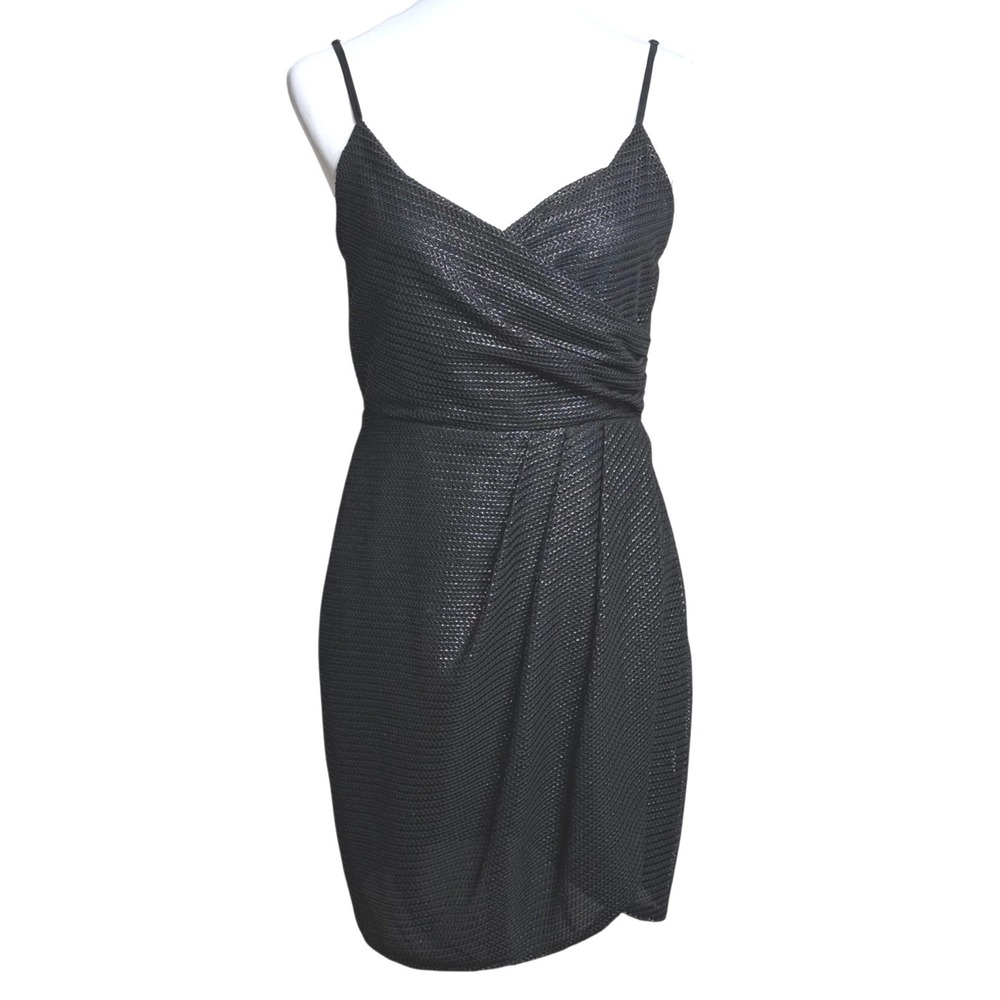 Silence + Noise Surplice Metallic Textured Cocktail Dress Black‎ Women Size M